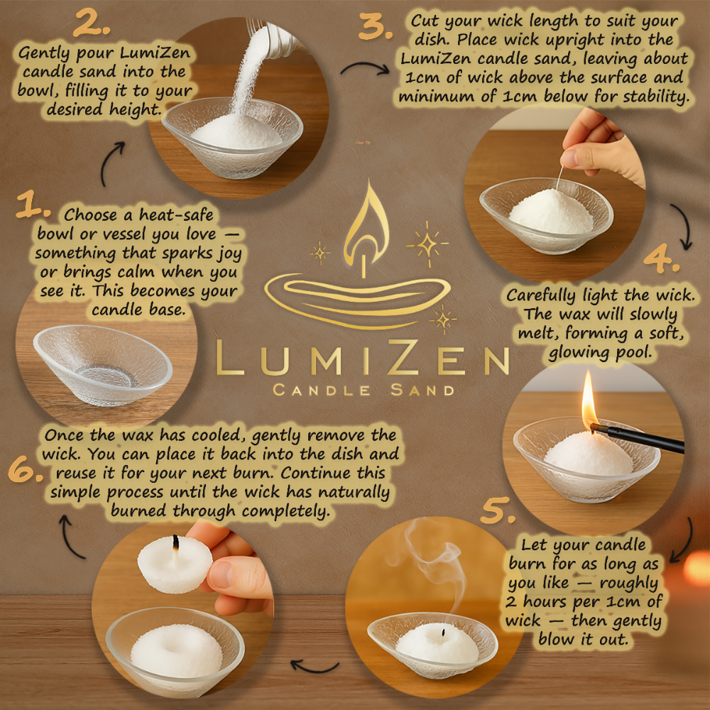step by step instruction for lumizen candle sand