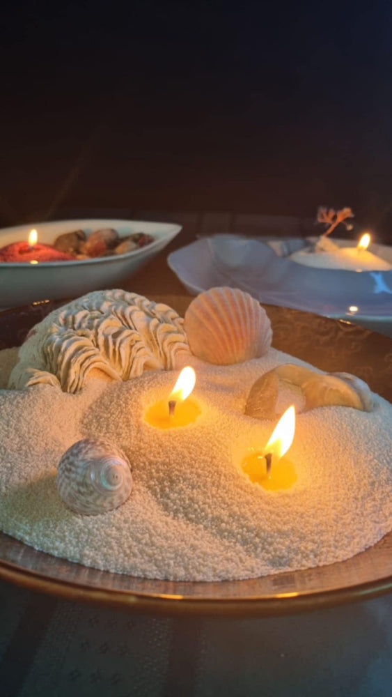 lumizen candle sand with a sea shell vibe home decor