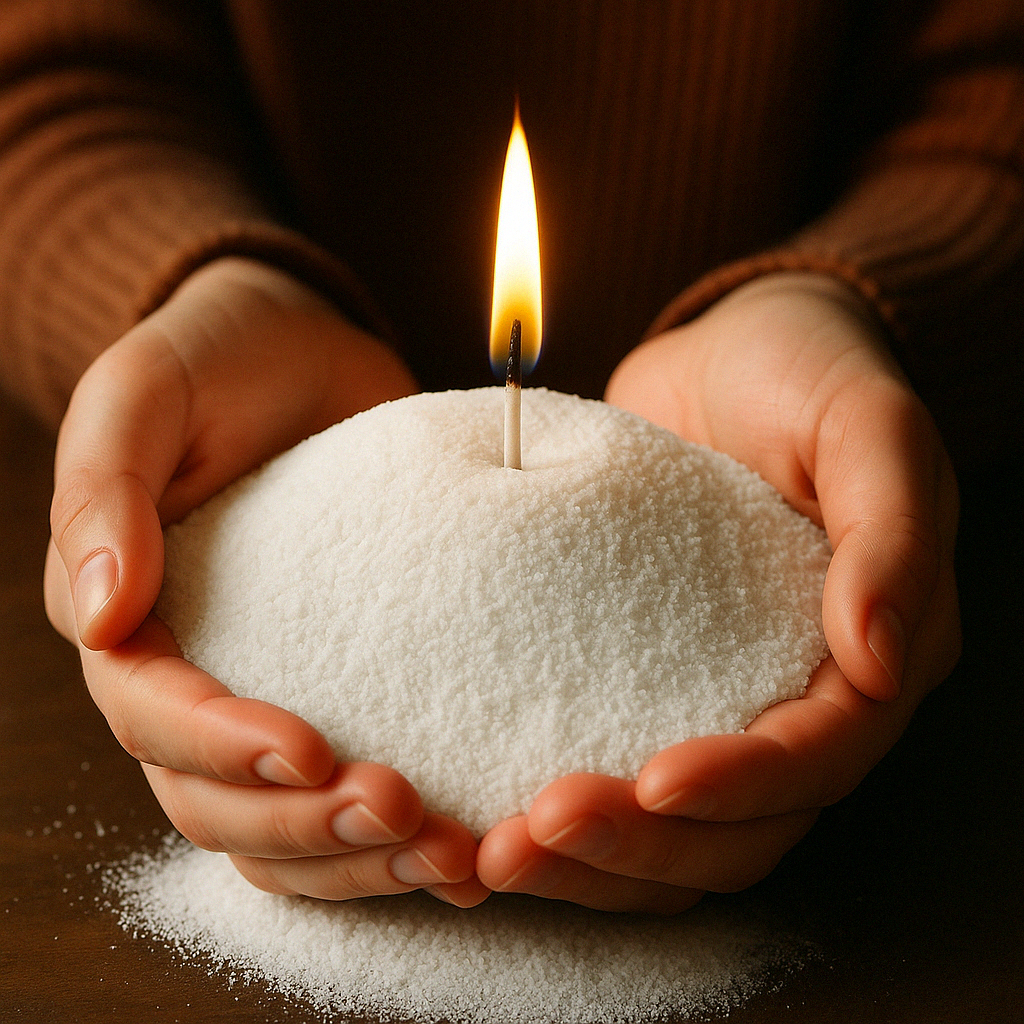 Lumizen Candle Sand in Hands Burning wick