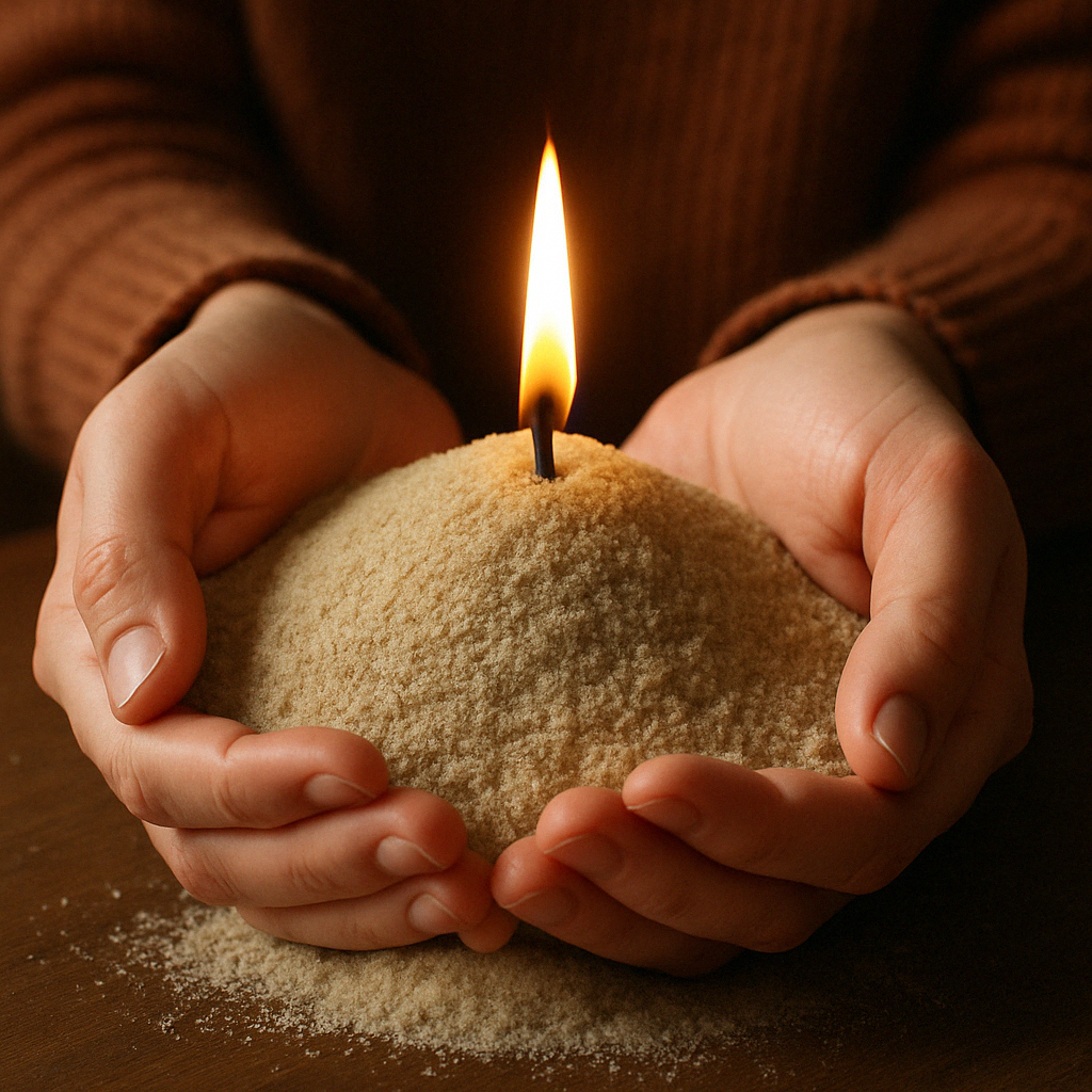 Lumizen Candle Sand in Hands Burning wick