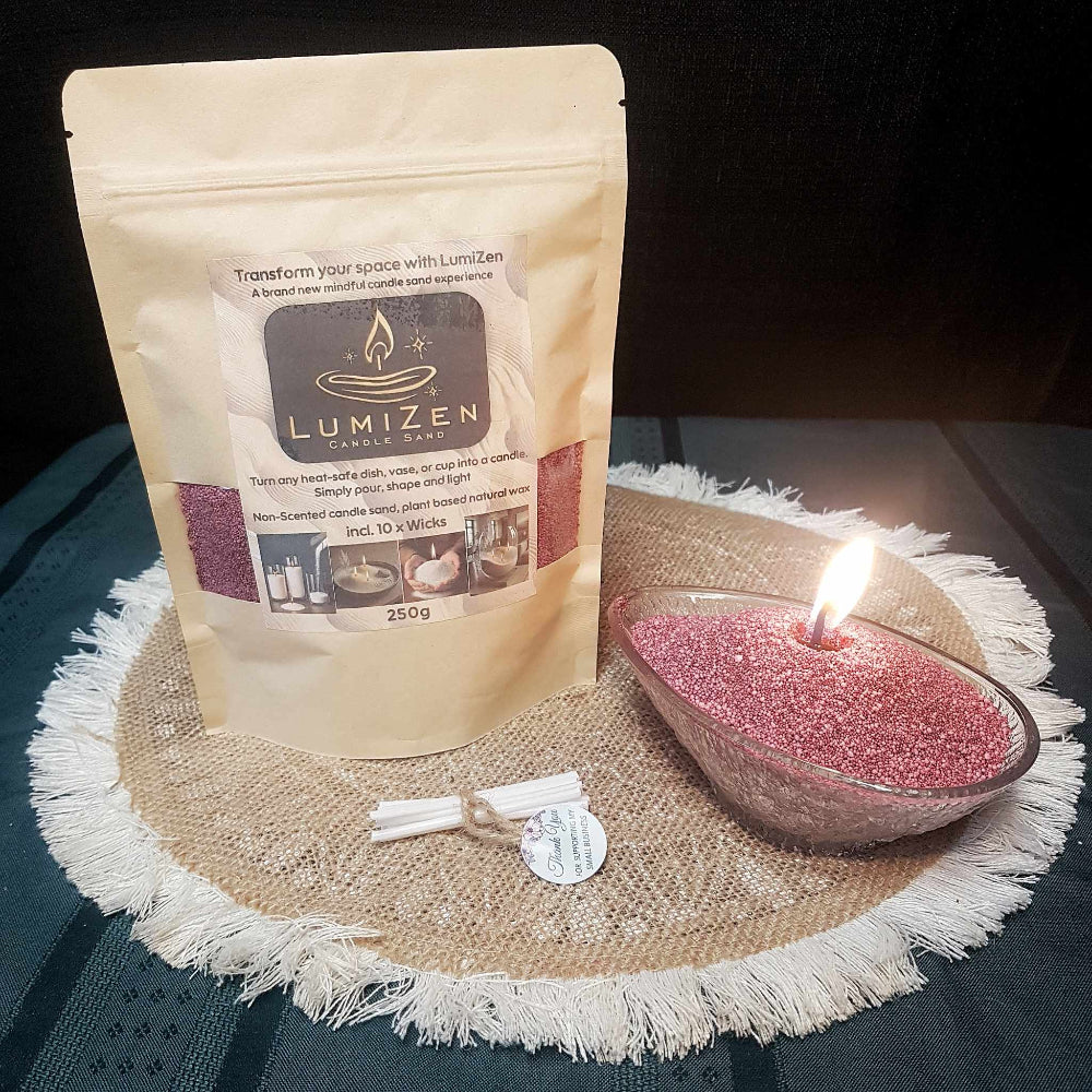 Lumizen candle sand Wine red 250g burning in glass jar display home deco