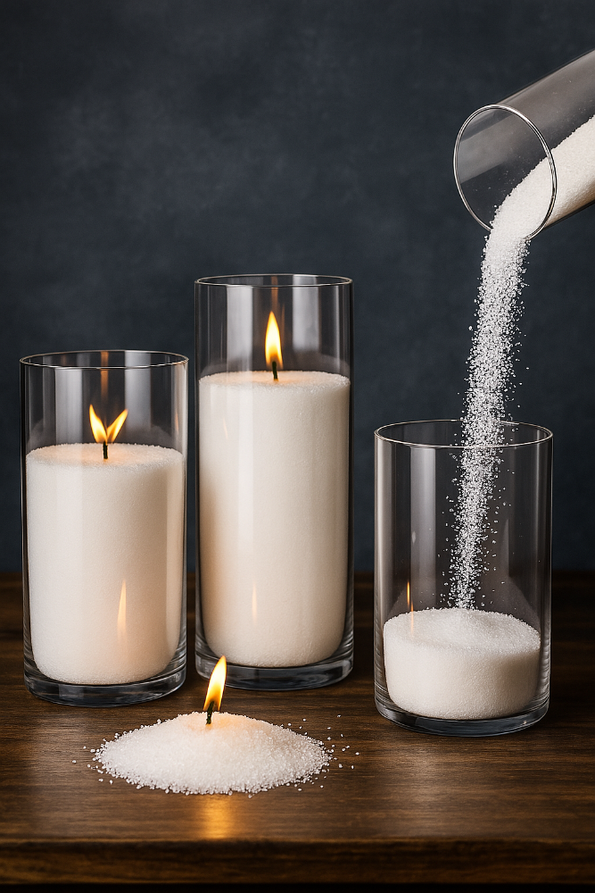 Lumizen Candle sand showcasing pouring sand into jar