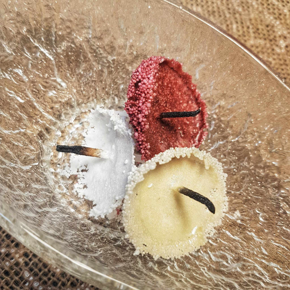 hardened wax deposit after burning lumizen candle sand